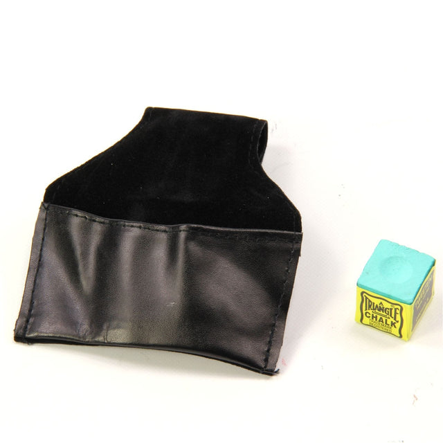 PLAIN BLACK Leather Chalk Pouch With Belt Hook – For Snooker and Pool Players