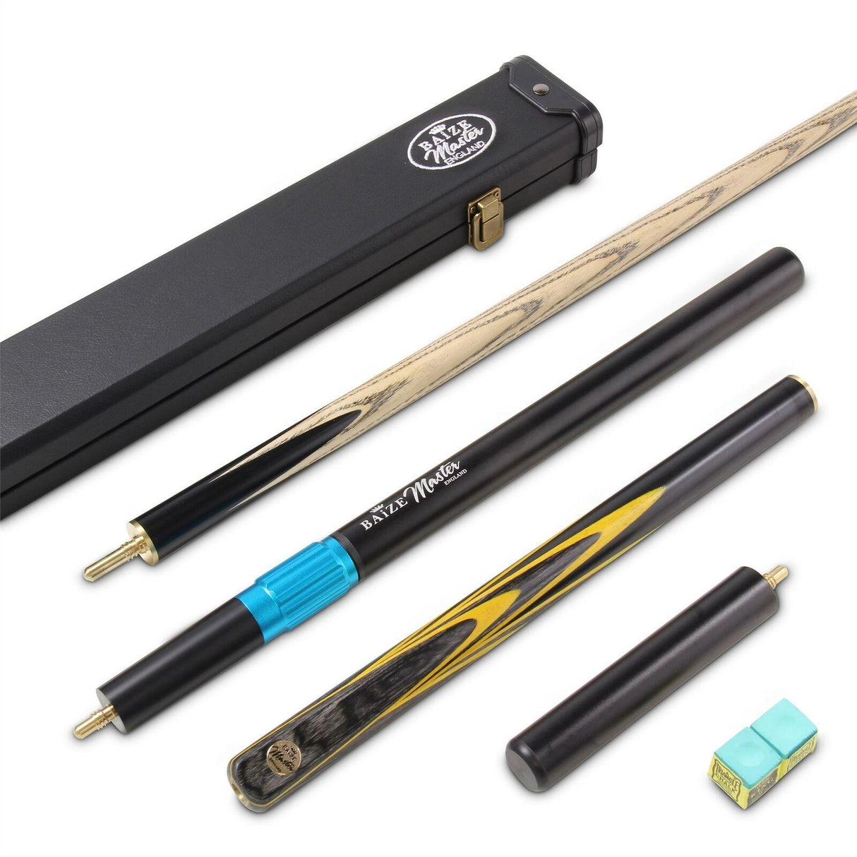 Baize Master YELLOW EMPEROR SNOOKER CUE SET with Case 2 x Extensions and Chalk