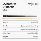 Dynamite Billiards Diamond Series 58 Inch 2 Piece Centre Joint American Pool Cue with Premium Tapered Maple Shaft and 12.5mm Layered Everest Tip – Designed and endorsed by World Pool Champion, Darren Appleton