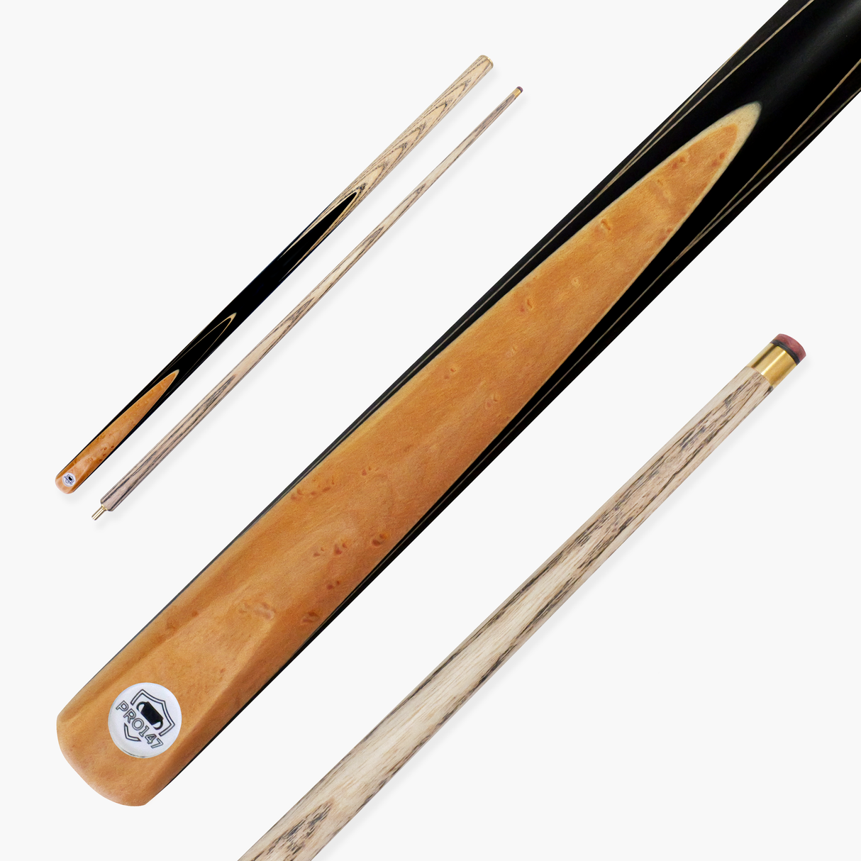 PRO147 Pearl Series B Hand Spliced 2 Piece 57 Inch Snooker Pool Cue with Smooth Premium Ash Shaft and Ebony Style Butt with 9.5mm Pro Leather Tip