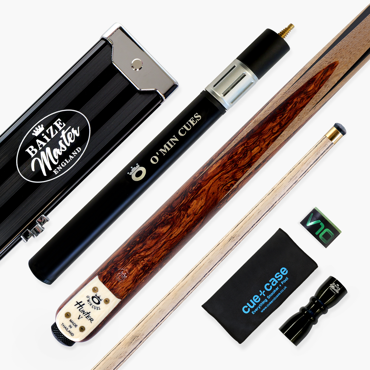 O’MIN “Hunter V” One Piece Hand Spliced 57 Inch Ultra Luxury Professional English Pool Cue and Case Set with Hand-Fitted Omin Cues Pro 8.8mm Tip – Handmade in Thailand by O’MIN Cues