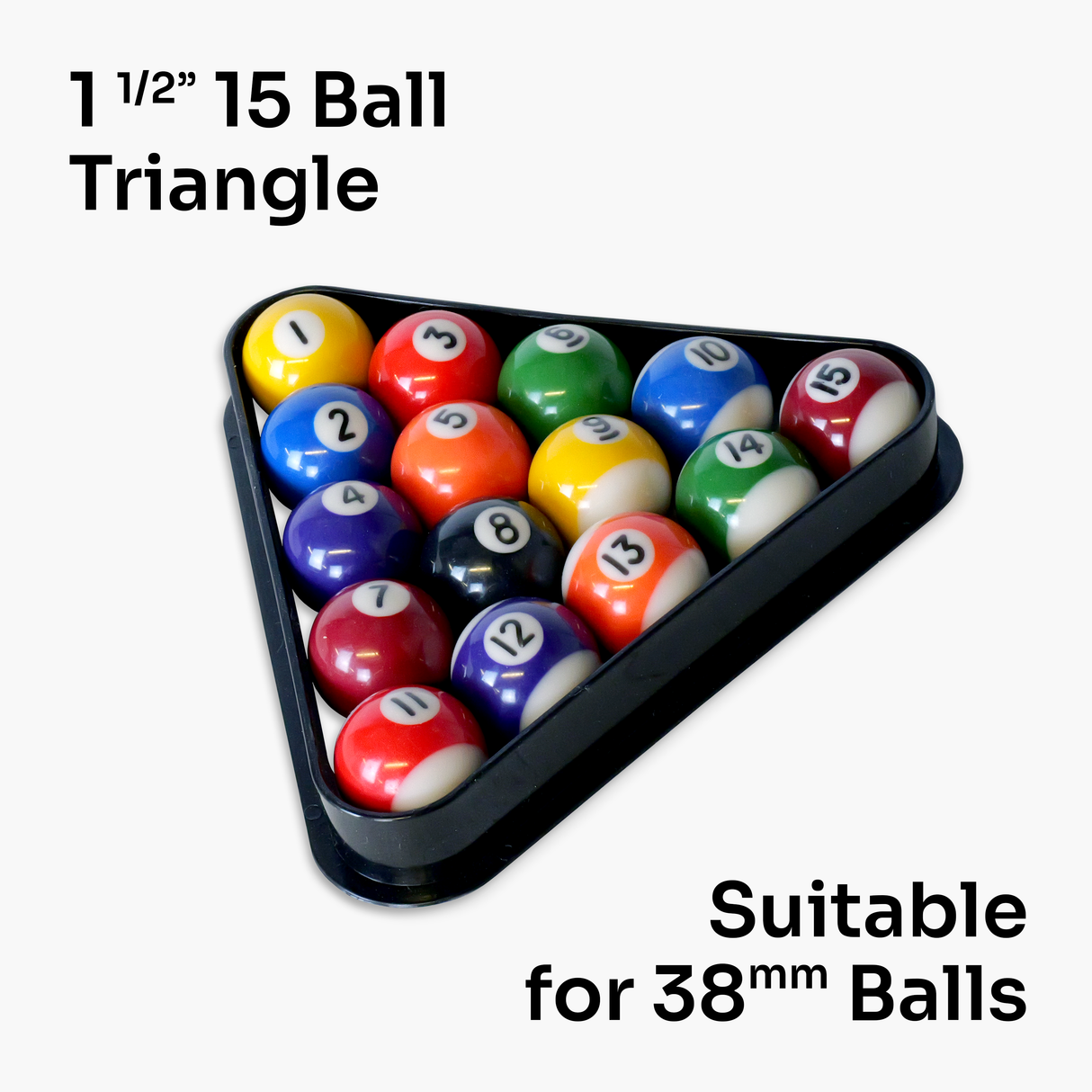 1 1/2" (38mm) 15 Ball Black Plastic Snooker & Pool Triangle for 38mm Balls