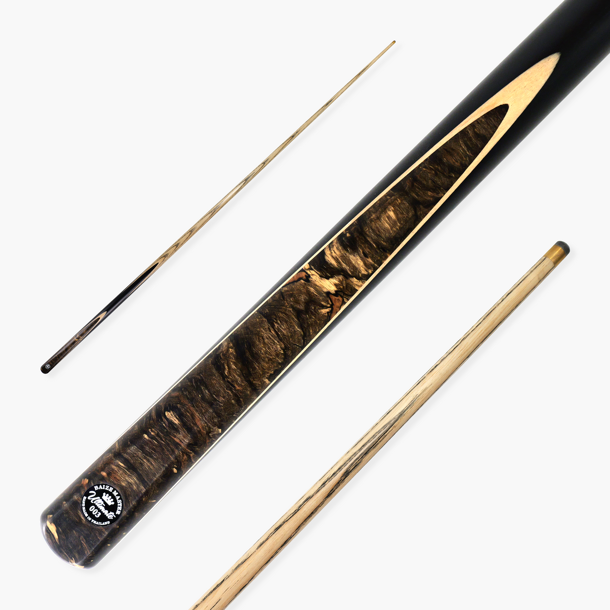 Baize Master Ultimate #003 57 Inch One Piece Hand Spliced Ebony Butt English Pool Cue with Hand-Fitted Asia Cues Pro 8.3mm Tip – Handmade in Thailand by Asia Cues