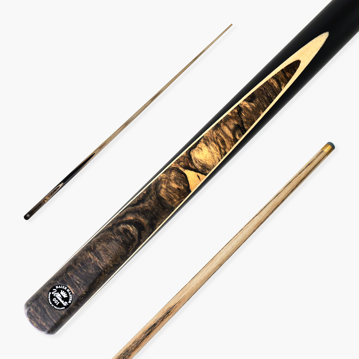 Baize Master Ultimate #001 55 Inch One Piece Hand Spliced Ebony Butt English Pool Cue with Hand-Fitted Asia Cues Pro 8.3mm Tip – Handmade in Thailand by Asia Cues