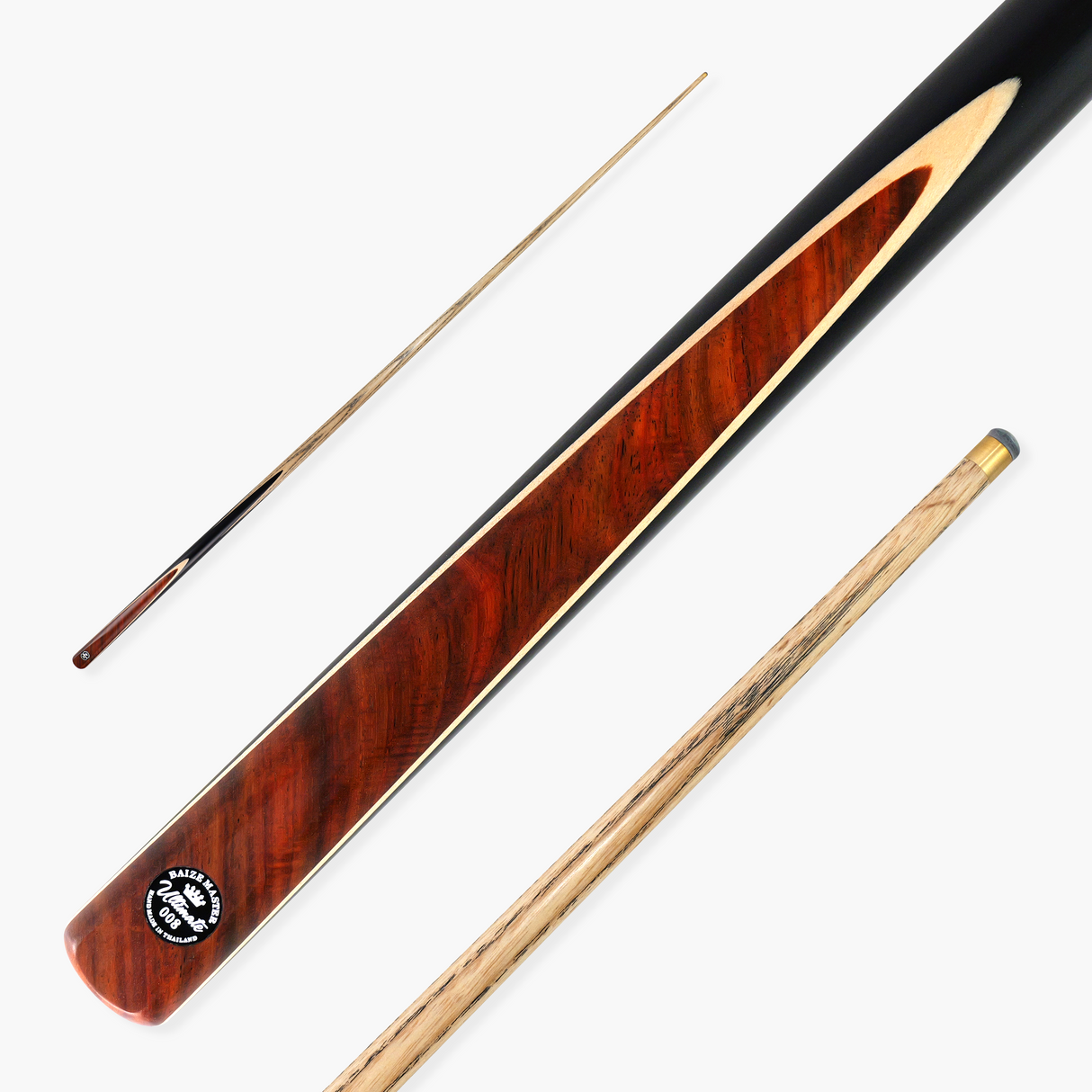 Baize Master Ultimate #008 57 Inch One Piece Hand Spliced Ebony Butt English Pool Cue with Hand-Fitted Asia Cues Pro 8.3mm Tip – Handmade in Thailand by Asia Cues