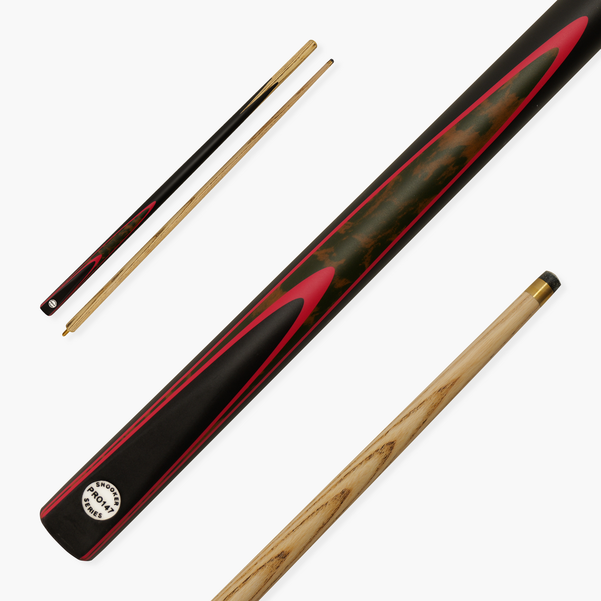 Pro147 RED BURL 2pc Centre Joint Snooker Pool Cue 57 Inch with Matching Ash Grain and 9.5mm Tip