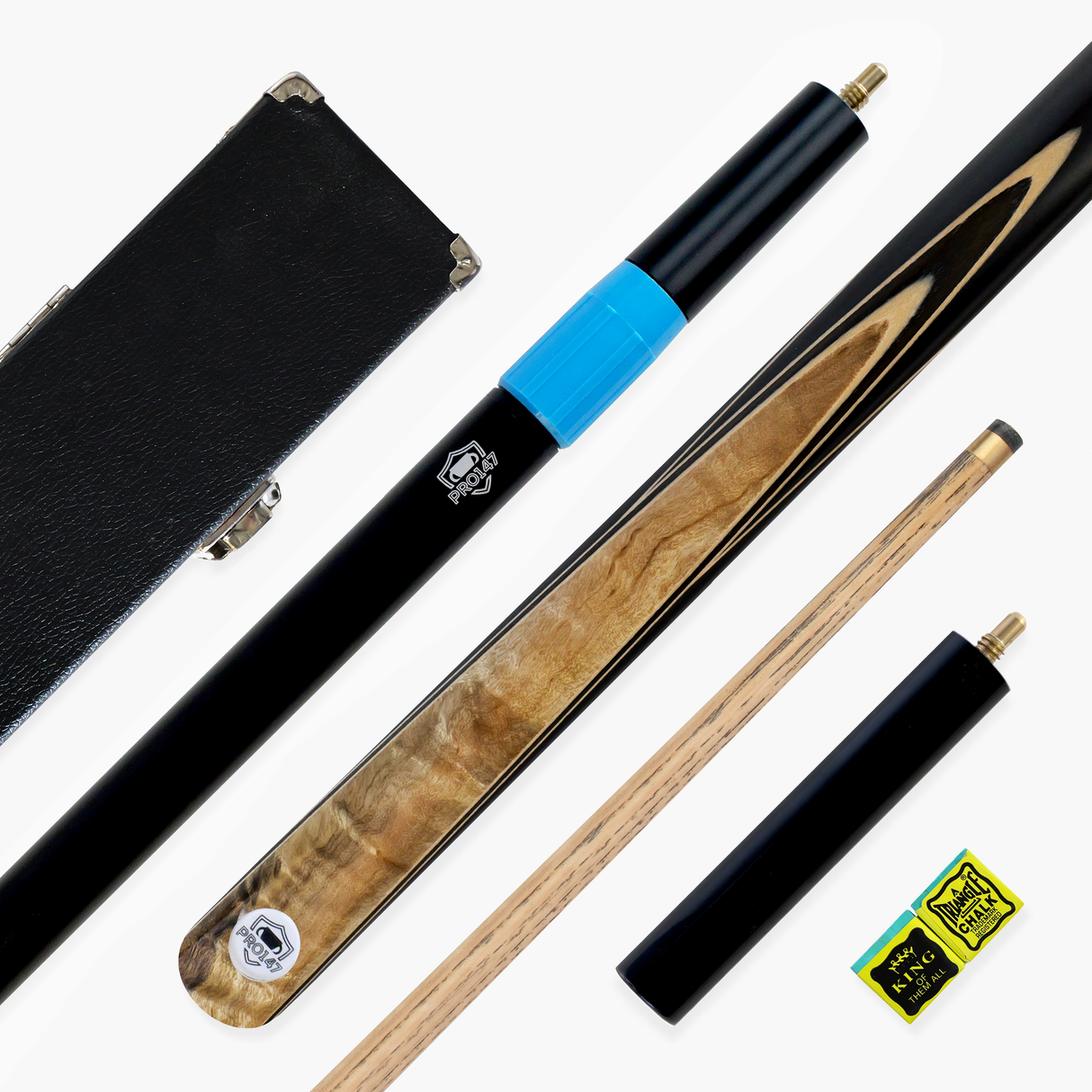 PRO147 Pearl Series Gold Camphor 57 Inch 3/4 Jointed Snooker Pool Cue and Case Set 9.5mm Tip