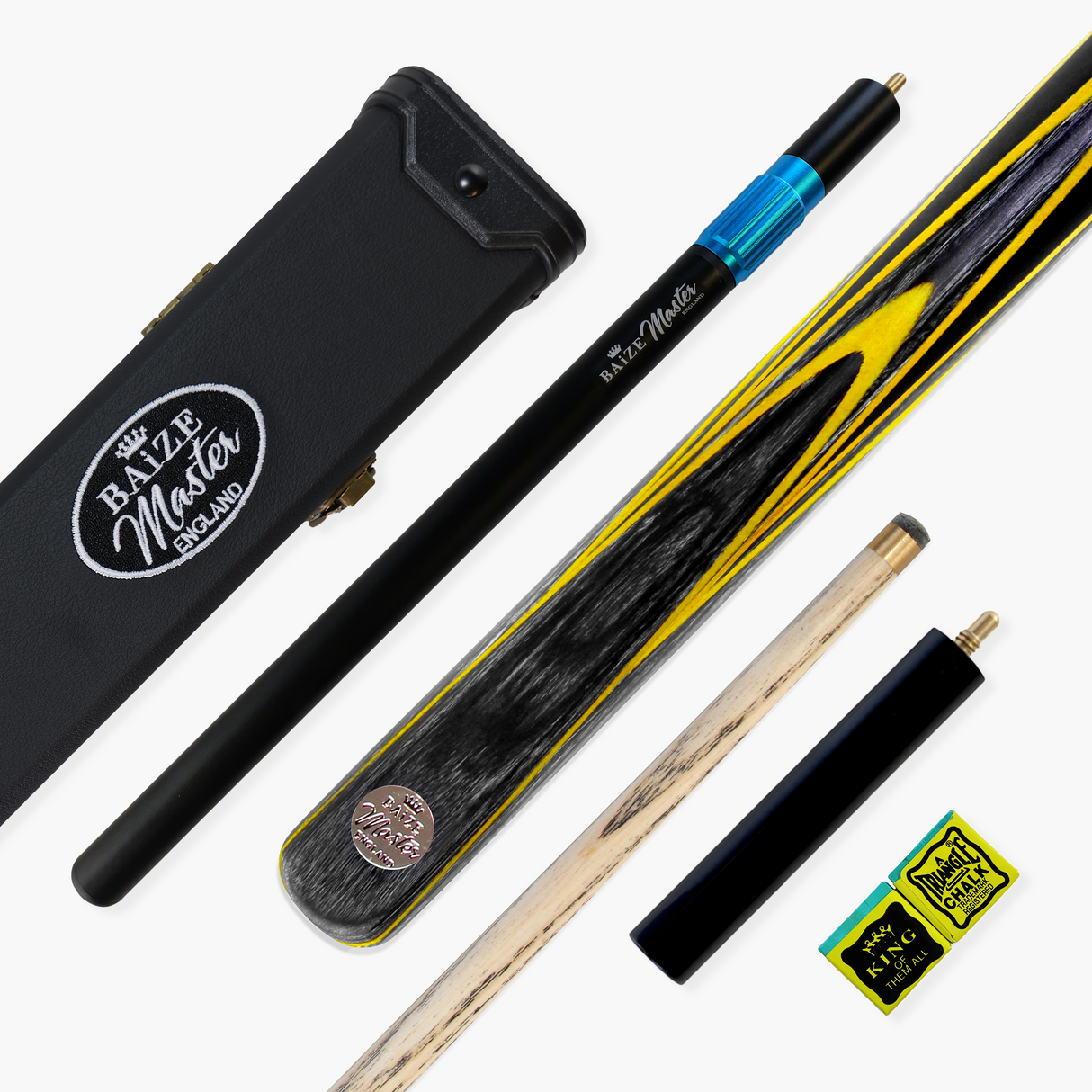 Baize Master YELLOW EMPEROR SNOOKER CUE SET with Case 2 x Extensions and Chalk