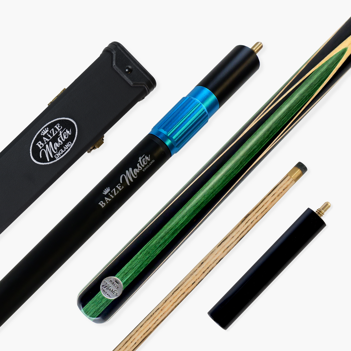 Baize Master GREEN JESTER 3/4 57 Inch Ash Snooker Pool Cue and Case Set 9.5mm Tip - With 3/4 Black Interior Case and Long Telescopic Extension