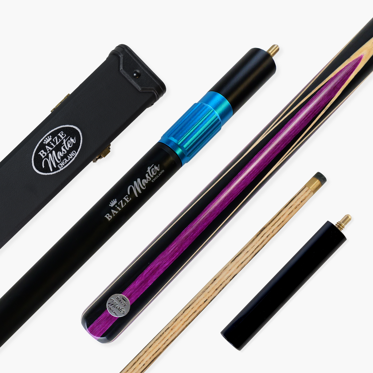 Baize Master PURPLE JESTER 3/4 57 Inch Ash Snooker Pool Cue and Case Set 9.5mm Tip - With 3/4 Black Interior Case and Long Telescopic Extension