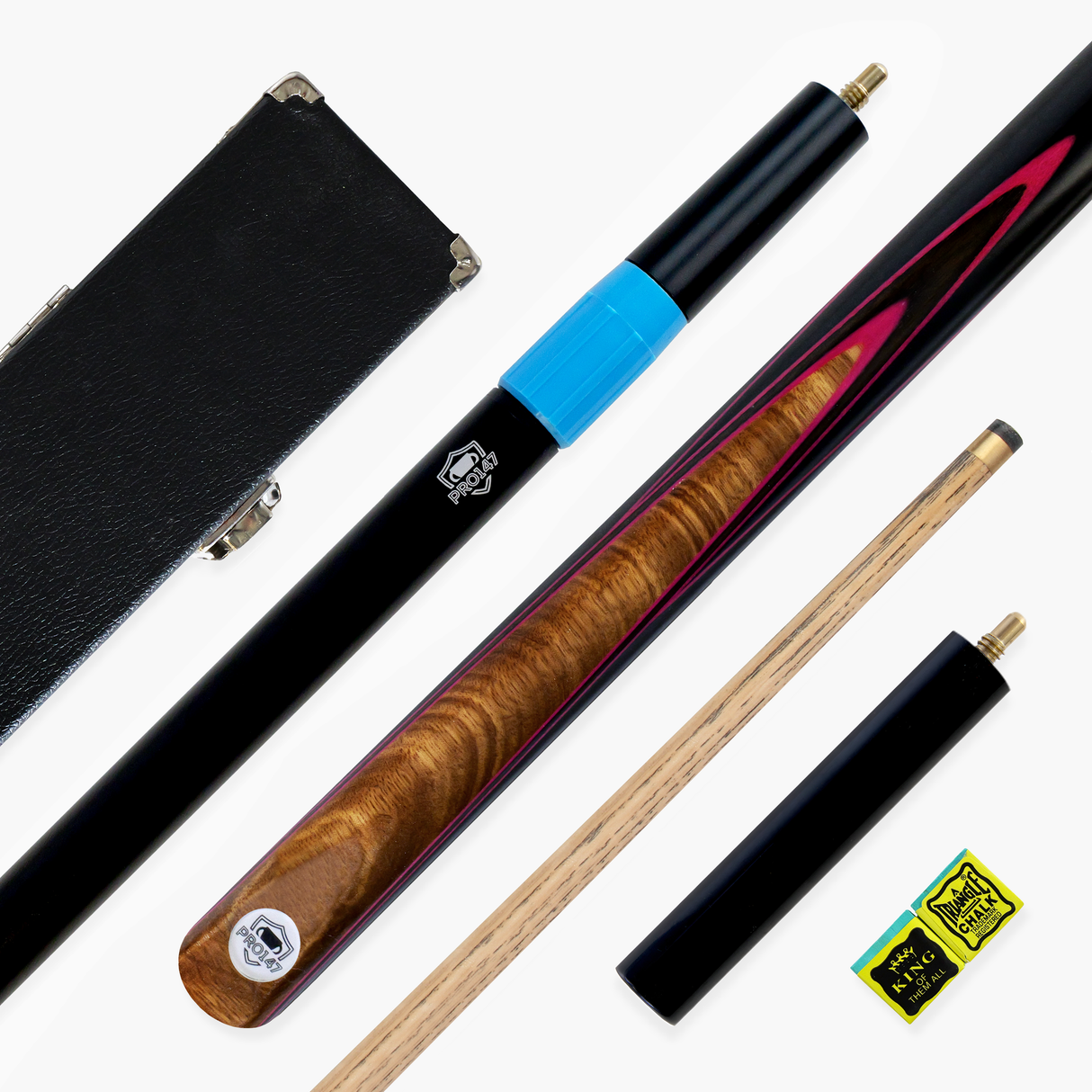 PRO147 Pearl Series Pink Burl 57 Inch 3/4 Jointed Snooker Pool Cue and Case Set 9.5mm Tip