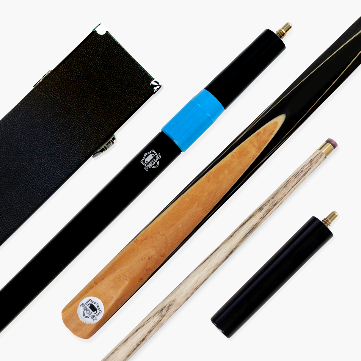 PRO147 Pearl Series B 57 Inch 2 Piece Snooker Pool Cue and Case Set 9.5mm Pro Leather Tip