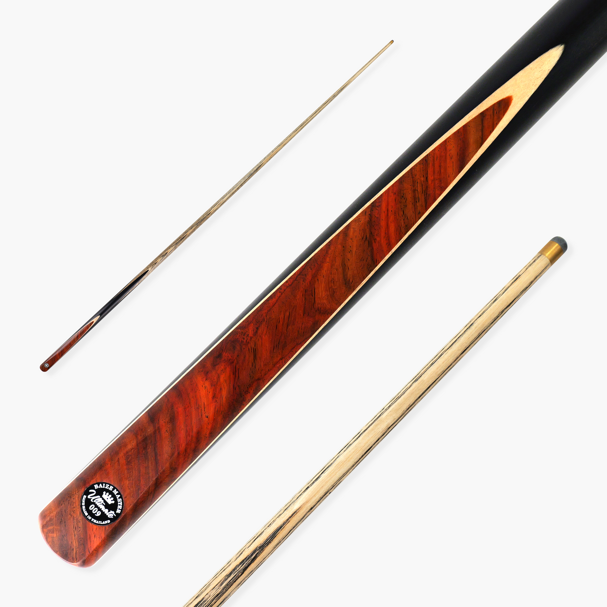 Baize Master Ultimate #009 57 Inch One Piece Hand Spliced Ebony Butt English Pool Cue with Hand-Fitted Asia Cues Pro 8.7mm Tip – Handmade in Thailand by Asia Cues