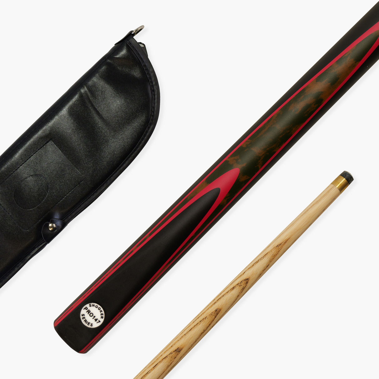 PRO147 RED BURL 57 Inch 2 Piece Matching Ash Snooker Pool Cue and Soft Case Set 9.5mm Tip