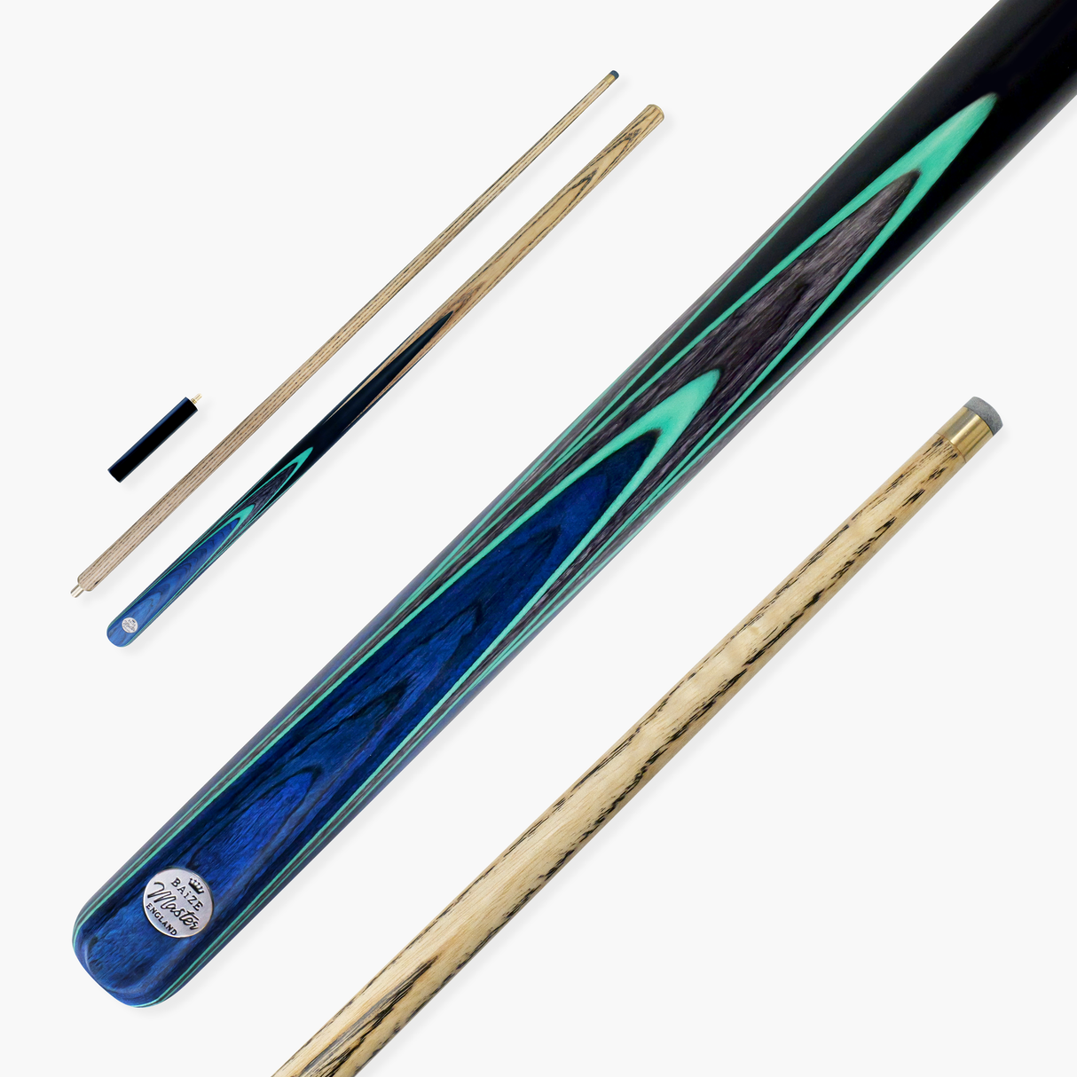 Baize Master Blue Admiral Limited Edition 57 Inch 2 Piece Professional Ash Snooker Pool Cue 9.5mm Tip with Hand Fitted PRO SPIN Medium Tip - Hand Finished in the UK by Cue Care Jim using Lynch’s Cue Balm