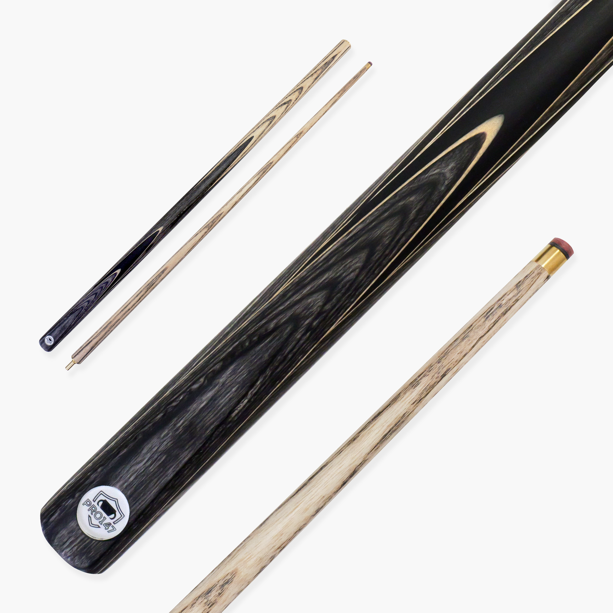 PRO147 Pearl Series D Hand Spliced 2 Piece 57 Inch Snooker Pool Cue with Smooth Premium Ash Shaft and Ebony Style Butt with 9.5mm Pro Leather Tip