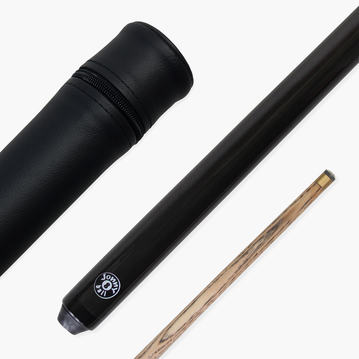 Jonny 8 Ball BLACK JET PRO PRECISION 57 Inch 8mm Tip English Pool Cue with Matching Ash Grain and Jonny 8 Ball Tubular Case