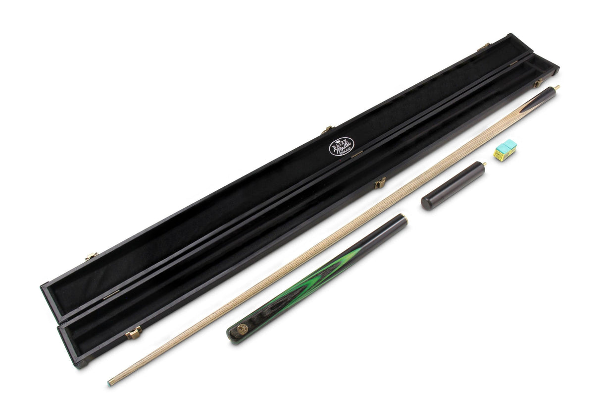 Baize Master Gold Series GREEN EMPEROR 8-BALL POOL CUE SET with 57 Inch Hand Spliced 3/4 Joint Cue 8mm Tip, Deluxe Black Interior Hard Case and 2 x Chalk