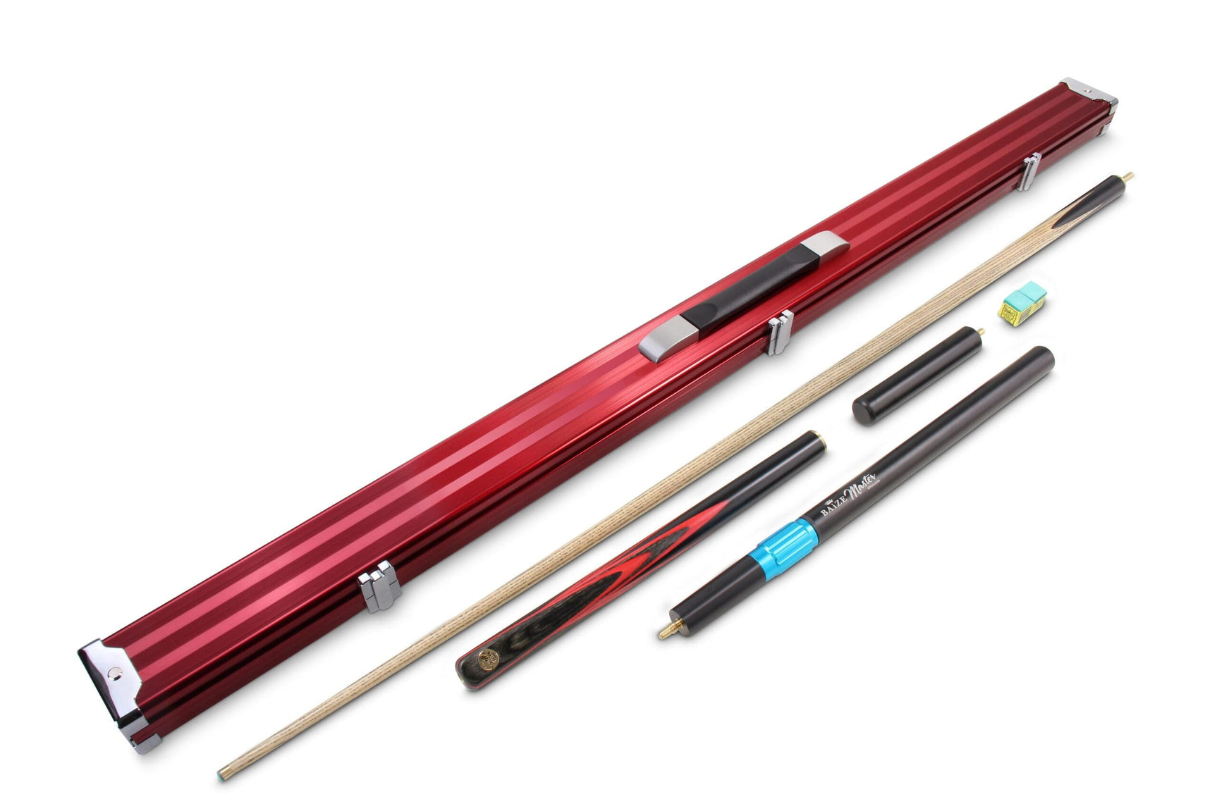 Baize Master G14 RED EMPEROR 3/4 Cue Set 9.5mm Tip With Baize Master 3/4 Red Pro-Line Case, Long Telescopic Extension, Mini Butt and 2 Chalks