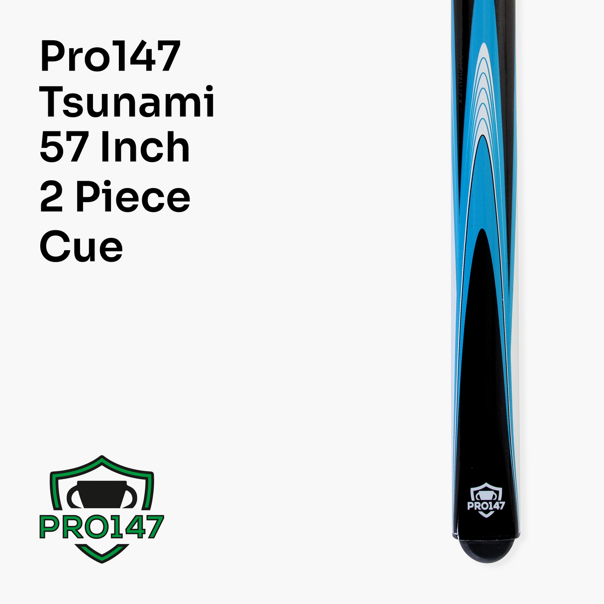 PRO147 Tsunami 57 Inch 2 Piece Ash Snooker Pool Cue and Soft Case Set 9.5mm Tip