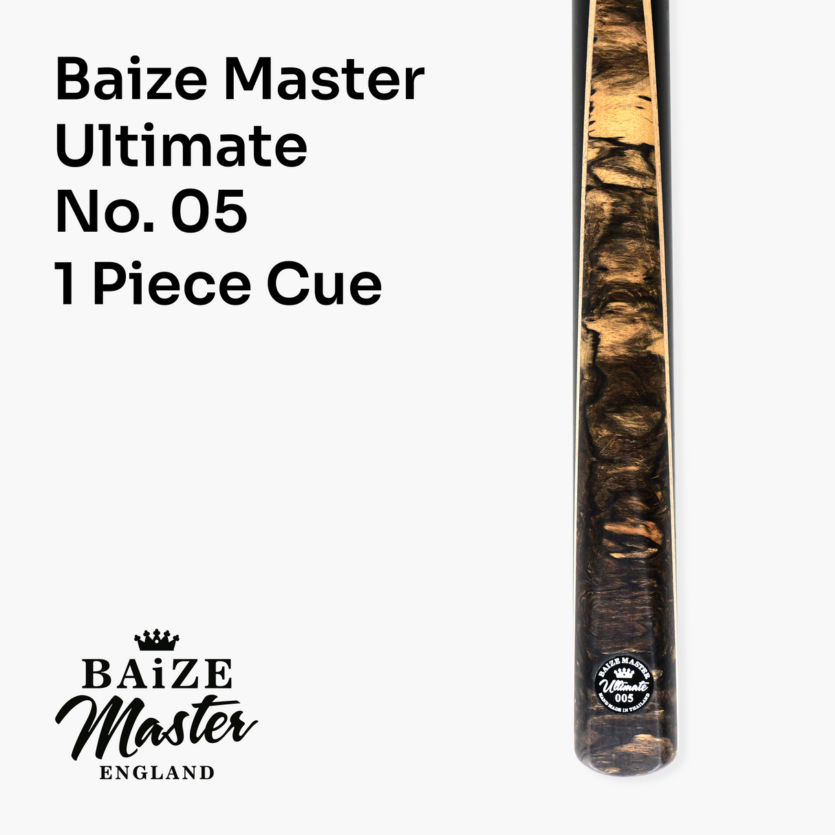 Baize Master Ultimate #005 57 Inch One Piece Hand Spliced Ebony Butt English Pool Cue with Hand-Fitted Asia Cues Pro 8.3mm Tip – Handmade in Thailand by Asia Cues