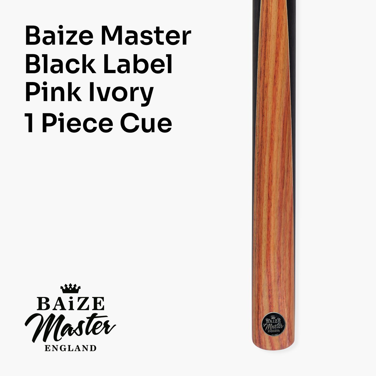 Baize Master Black Label 57 Inch One Piece Hand Spliced Premium Ebony Butt English Pool Cue with 8mm Leather Tip