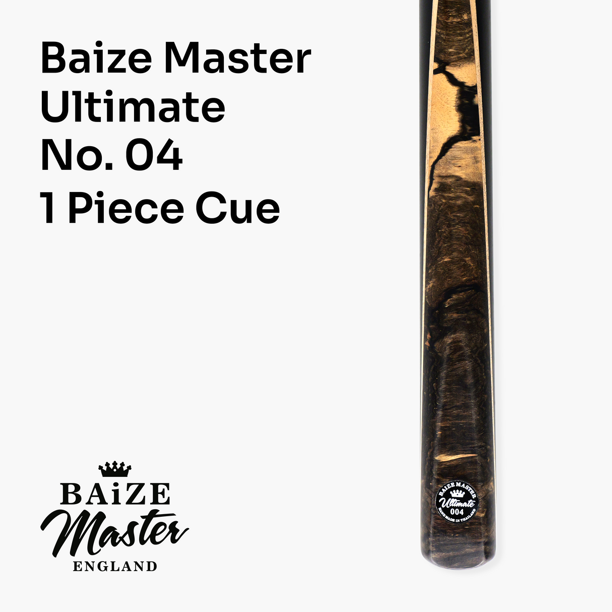 Baize Master Ultimate #004 57 Inch One Piece Hand Spliced Ebony Butt English Pool Cue with Hand-Fitted Asia Cues Pro 8.3mm Tip – Handmade in Thailand by Asia Cues