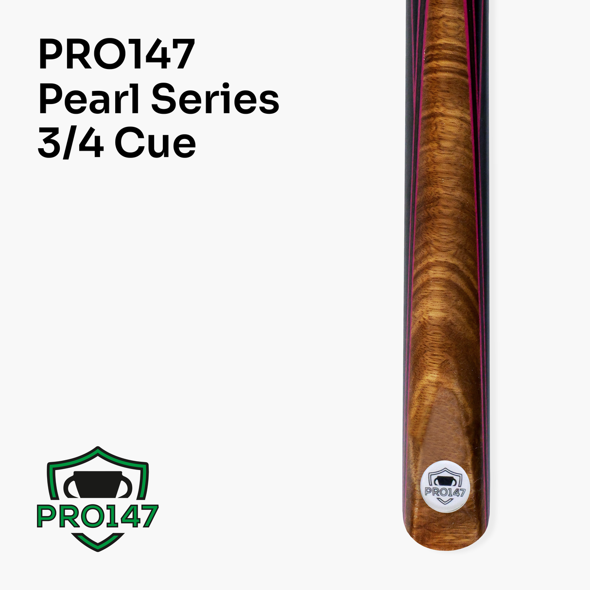 PRO147 Pearl Series Pink Burl 57 Inch 3/4 Jointed Snooker Pool Cue 9.5mm Tip