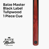 Baize Master Black Label 57 Inch One Piece Hand Spliced Premium Ebony Butt English Pool Cue with 8mm Leather Tip