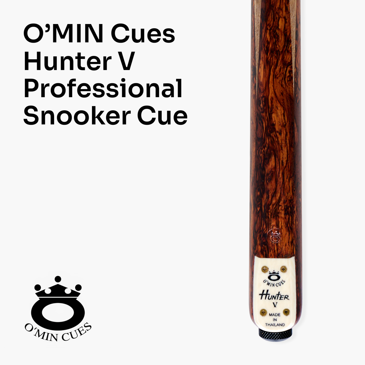 O’MIN “Hunter V” One Piece Hand Spliced 58 Inch Ultra Luxury Professional Snooker Cue with Hand-Fitted Omin Cues Pro 9.75mm Tip – Handmade in Thailand by O’MIN Cues