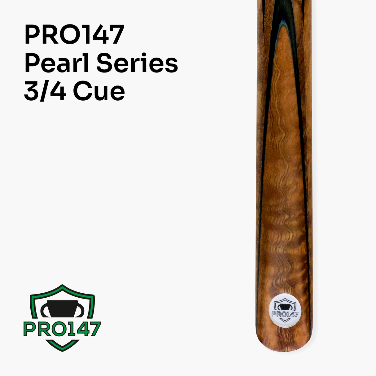 PRO147 Pearl Series Amboyna Burl 57 Inch 3/4 Jointed Snooker Pool Cue 9.5mm Pro Leather Tip