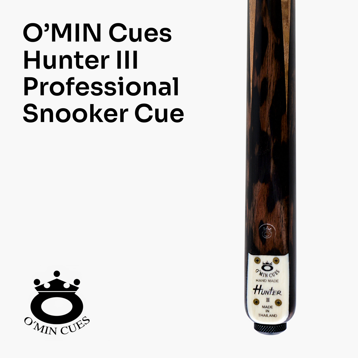 O’MIN “Hunter III” One Piece Hand Spliced 58 Inch Ultra Luxury Professional Snooker Cue with Hand-Fitted O'MIN Cues Pro 9.75mm Tip – Handmade in Thailand by O’MIN Cues