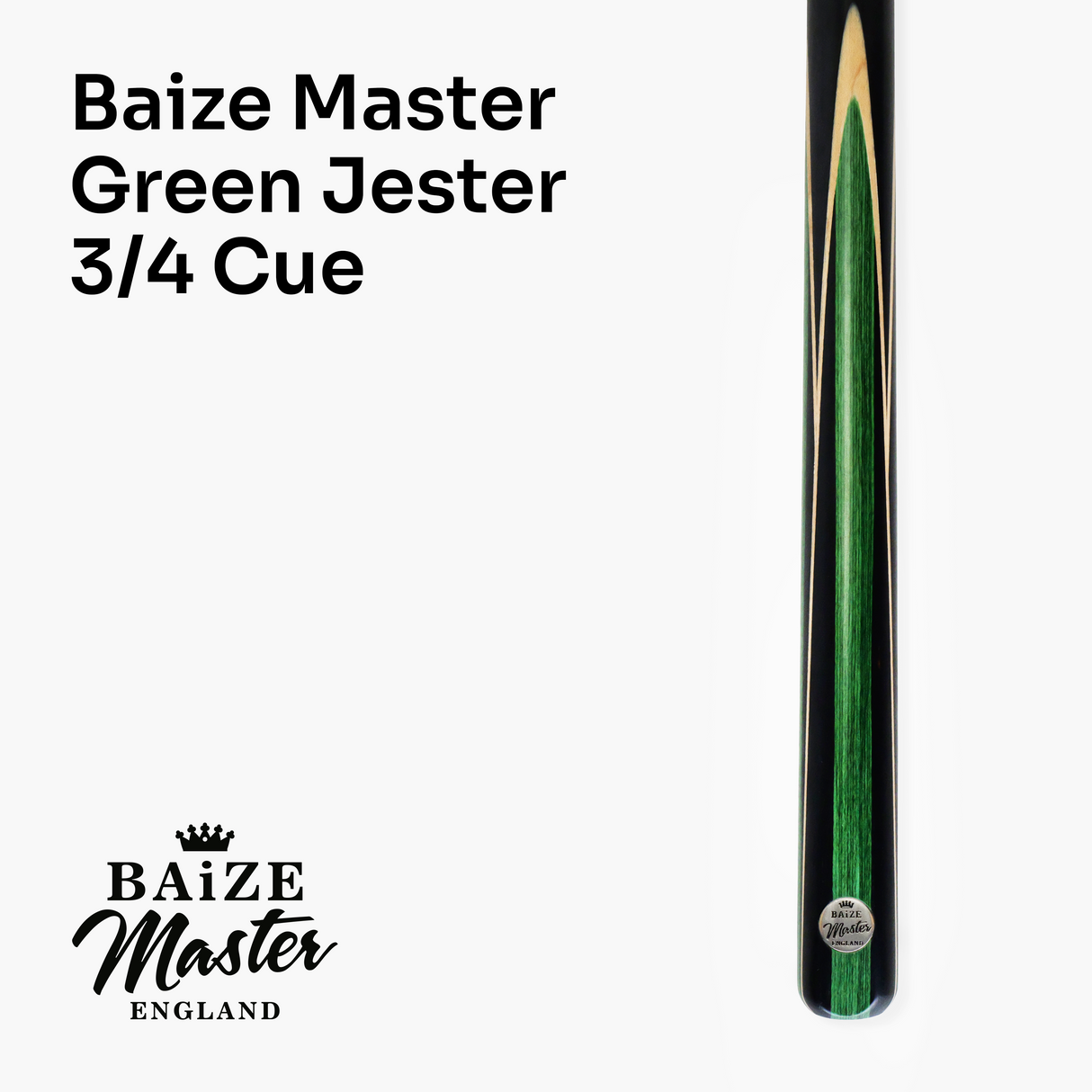 Baize Master GREEN JESTER 3/4 57 Inch Ash Snooker Pool Cue and Case Set 9.5mm Tip - With 3/4 Black Interior Case and Long Telescopic Extension