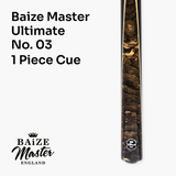 Baize Master Ultimate #003 57 Inch One Piece Hand Spliced Ebony Butt English Pool Cue with Hand-Fitted Asia Cues Pro 8.3mm Tip – Handmade in Thailand by Asia Cues