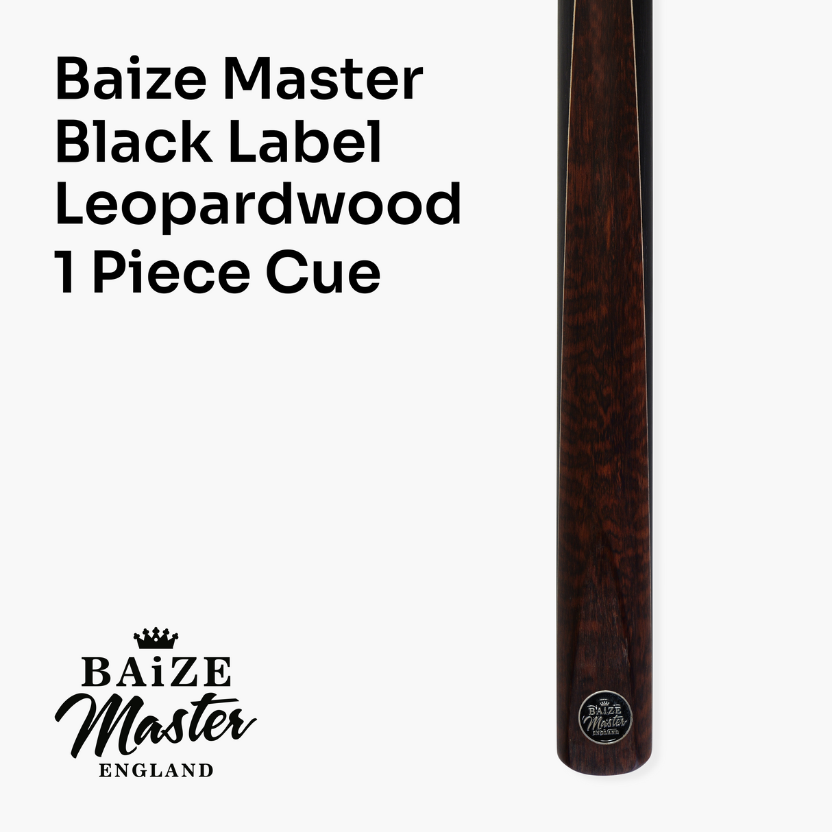 Baize Master Black Label 57 Inch One Piece Hand Spliced Premium Ebony Butt English Pool Cue with 8mm Leather Tip