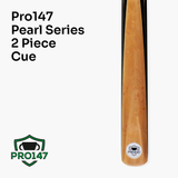 PRO147 Pearl Series B Hand Spliced 2 Piece 57 Inch Snooker Pool Cue with Smooth Premium Ash Shaft and Ebony Style Butt with 9.5mm Pro Leather Tip