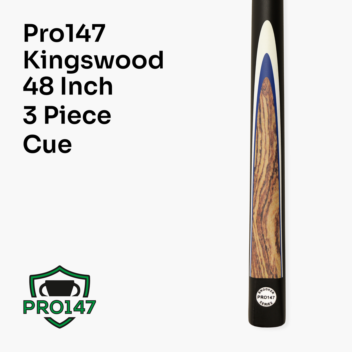 PRO147 48 Inch 3 Piece Kingswood Junior Kids Snooker Pool Cue 10mm Tip