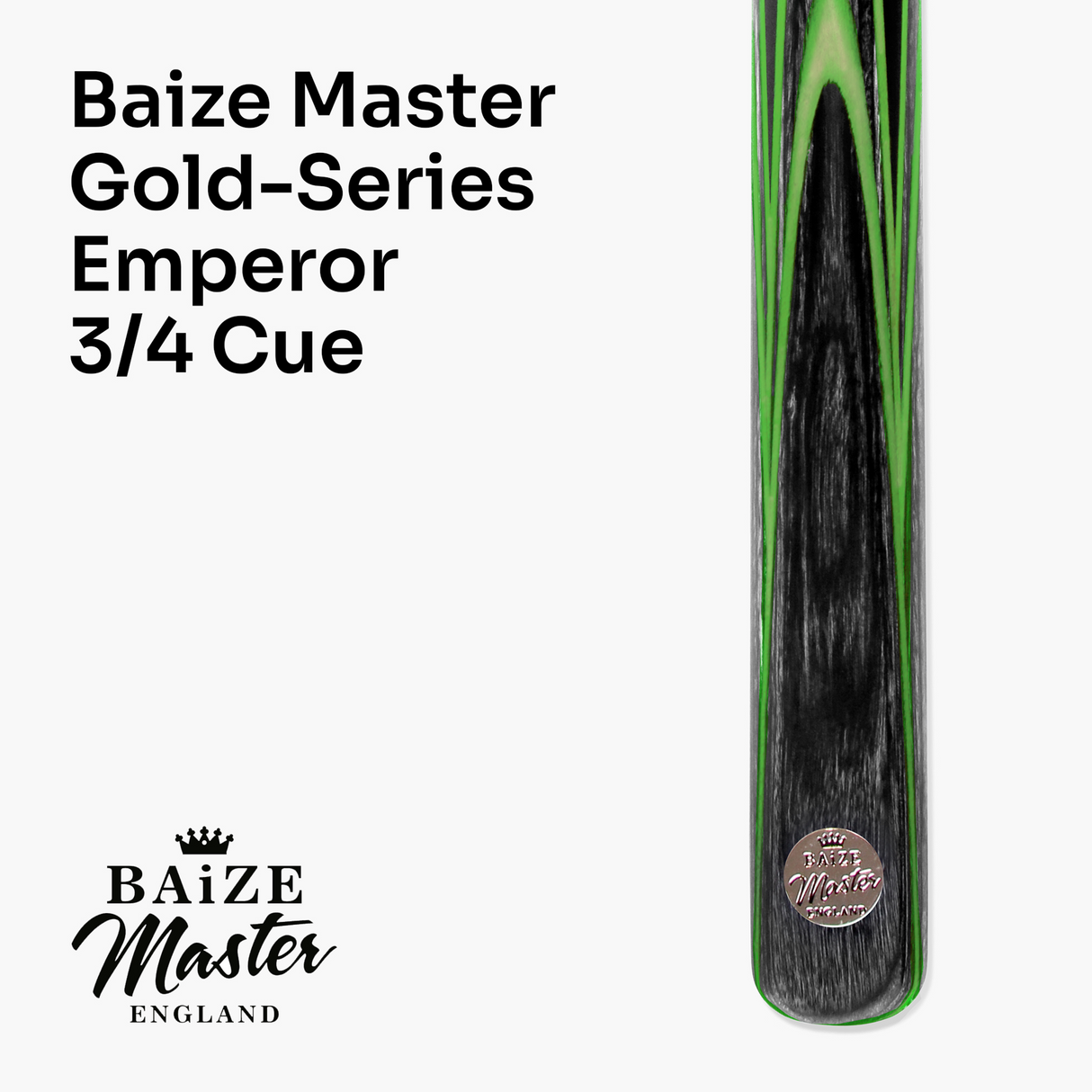 Baize Master Gold Series GREEN EMPEROR 8-BALL POOL CUE SET with 57 Inch Hand Spliced 3/4 Joint Cue 8mm Tip, Deluxe Black Interior Hard Case and 2 x Chalk