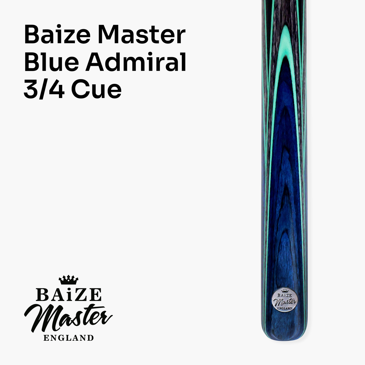 Baize Master Blue Admiral Limited-Edition 57 Inch ¾ Joint Professional Ash Snooker Pool Cue 9.5mm Tip with Hand Fitted PRO SPIN Medium Tip - Hand Finished in the UK by Cue Care Jim using Lynch’s Cue Balm