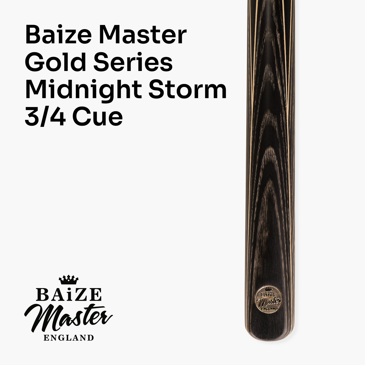 Baize Master Gold Series Midnight Collection 58 Inch ¾ Joint Premium Ash Snooker Pool Cue 9.5mm Tip