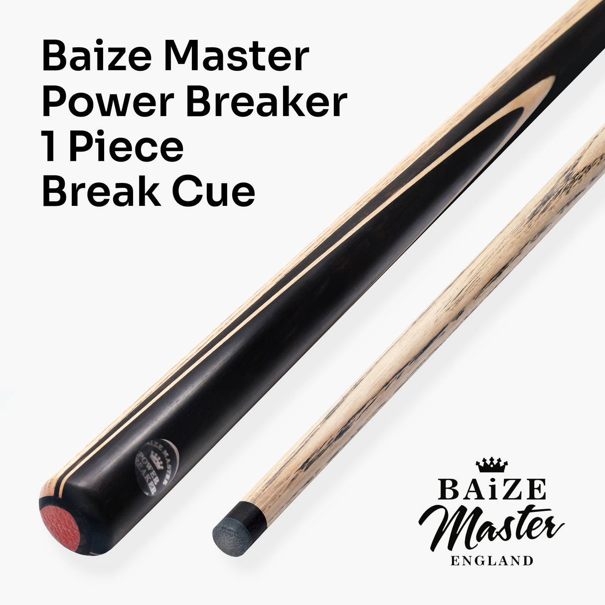 Baize Master Power Breaker B 57 Inch 1 Piece English Pool Break Cue with Ash Shaft and Ebony Butt - 10.2mm Phenolic Tip and Round Butt End – For Breaking Only