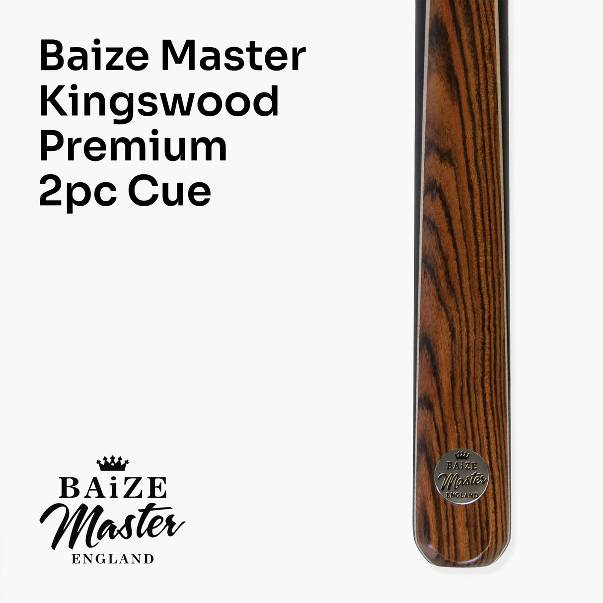 Baize Master Kingswood PREMIUM 57 Inch 2 Piece Centre Joint Matching Ash Hand Spliced Snooker Pool Cue with Mini Butt 9.5mm Tip