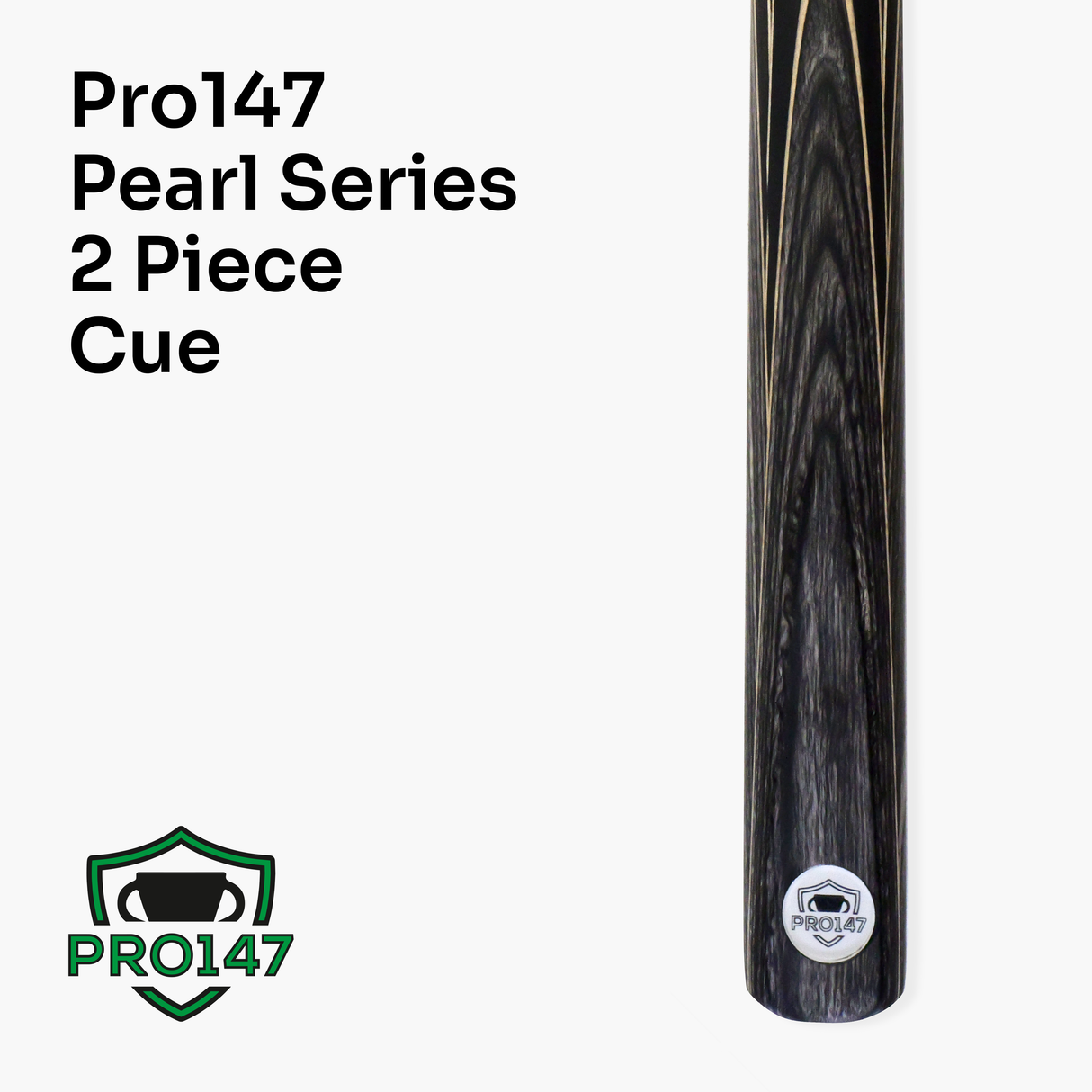 PRO147 Pearl Series D Hand Spliced 2 Piece 57 Inch Snooker Pool Cue with Smooth Premium Ash Shaft and Ebony Style Butt with 9.5mm Pro Leather Tip