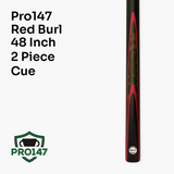 PRO147 48 Inch 2 Piece Red Burl Junior Kids Snooker Pool Cue 10mm Tip