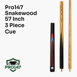 PRO147 Snakewood 57 Inch 3 Piece Length Adjustable Snooker Pool Cue and Case Set 9.5mm Tip