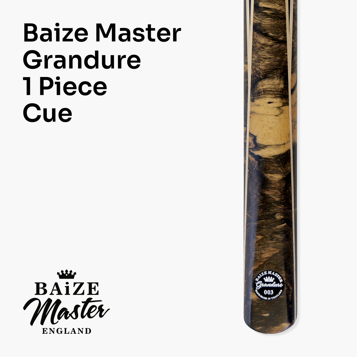 Baize Master Limited Edition Grandure One Piece Hand Spliced Ultra-Premium English Pool Cue with Titanium Ferrule and Hand-Fitted Asia Cues Pro 8mm Tip – Handmade in Thailand by Asia Cues