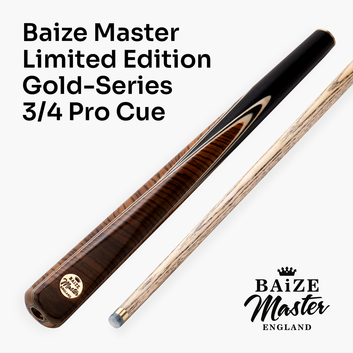 Baize Master Limited Edition Gold Series G79 57 Inch ¾ Professional English Pool Cue 8.5mm with with Hand Fitted PRO SPIN Medium Tip - Hand Finished in the UK by Cue Care Jim using Lynch’s Cue Balm