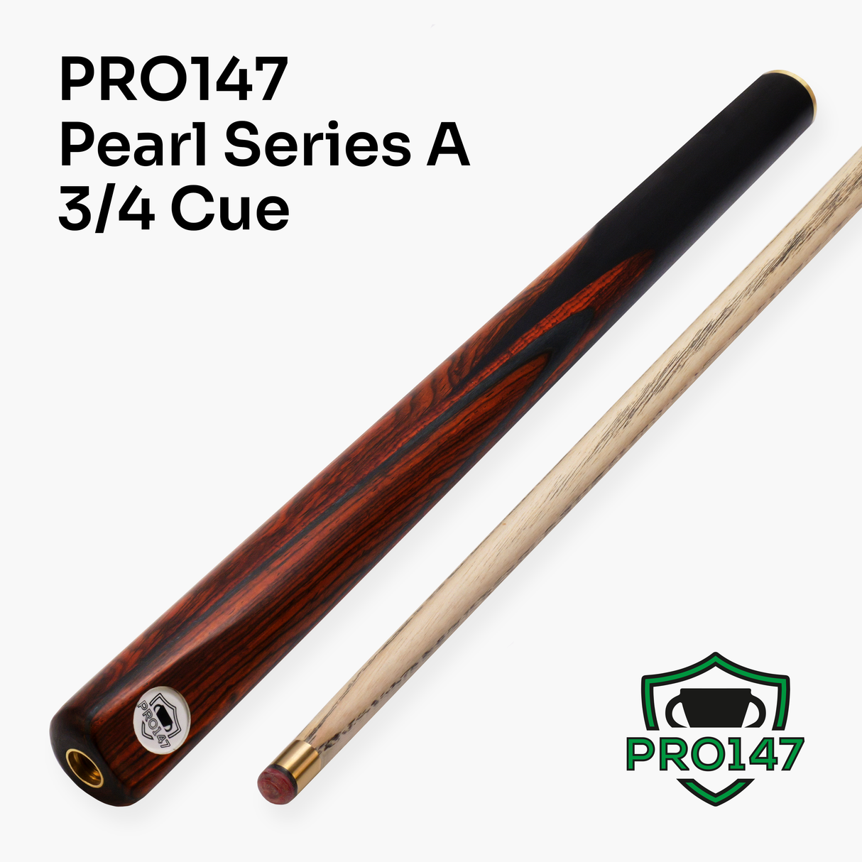 PRO147 Pearl Series A 57 Inch 3/4 Jointed Snooker Pool Cue 9.5mm Pro Leather Tip