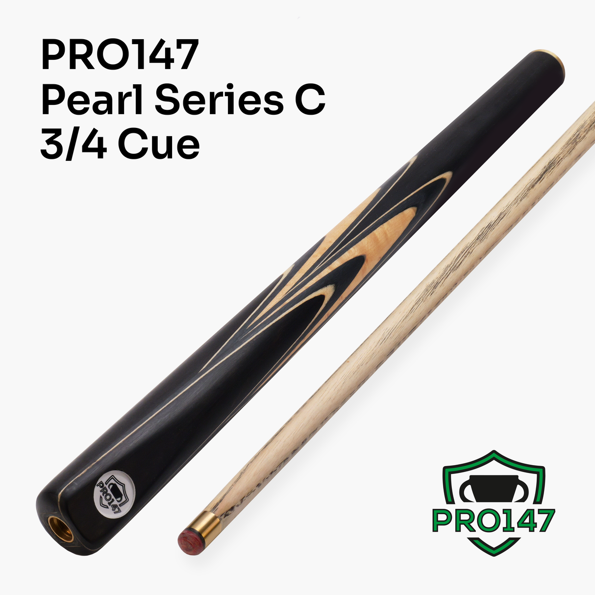 PRO147 Pearl Series C 57 Inch 3/4 Jointed Snooker Pool Cue 9.5mm Pro Leather Tip