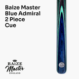 Baize Master Blue Admiral Limited Edition 57 Inch 2 Piece Professional Ash Snooker Pool Cue 9.5mm Tip with Hand Fitted PRO SPIN Medium Tip - Hand Finished in the UK by Cue Care Jim using Lynch’s Cue Balm